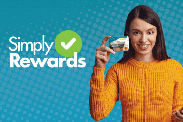 Person holding card and Simply Rewards logo